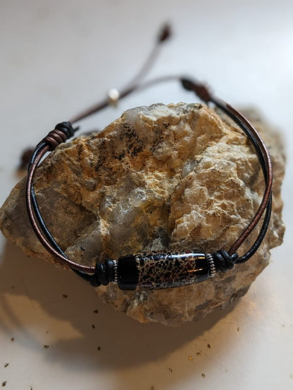 Black and Bronze Leather Bracelet