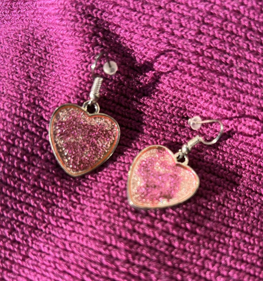 Silver Heart Earrings with Fuchsia and Pink