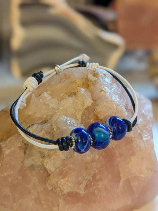 Blue Swirl Lamp Work Bracelet