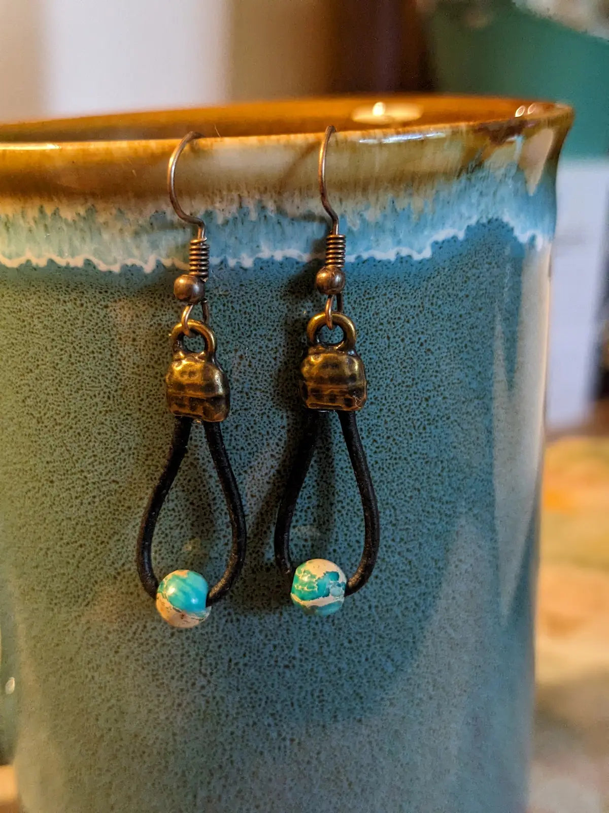 Turquoise Colored Stone Bead Earrings