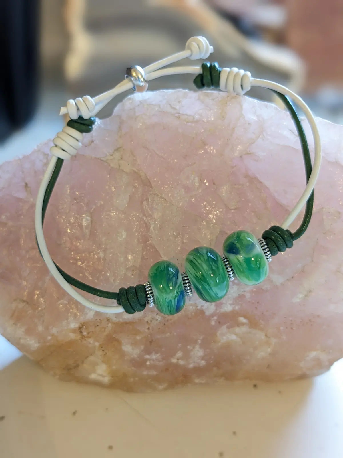 Green Swirl Lamp Work Bracelet