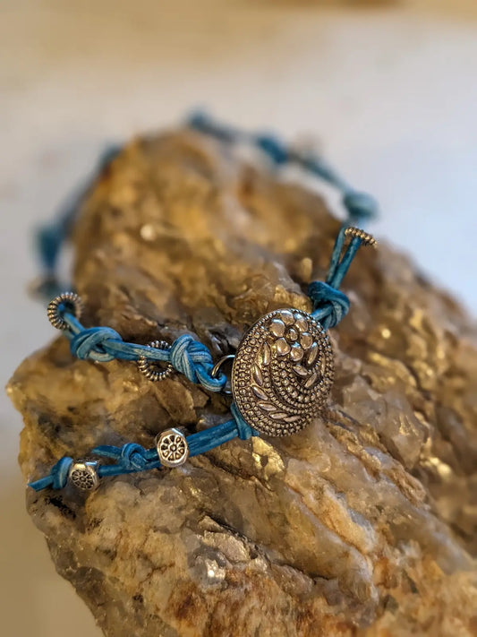 Turquoise Knotted Bracelet with Flower Swirl Button