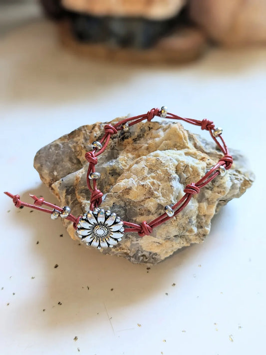 Red Knotted Bracelet with Flower Button