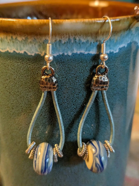 Blue Swirl Lamp Work Earrings