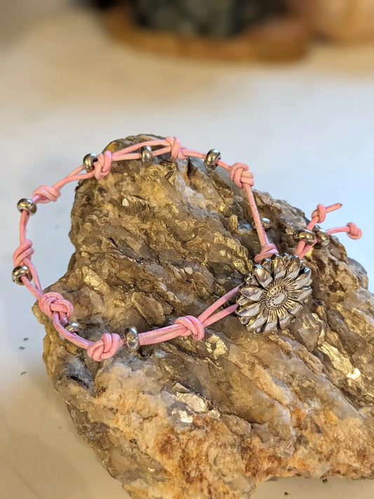 Pink Knotted Bracelet with Flower Button