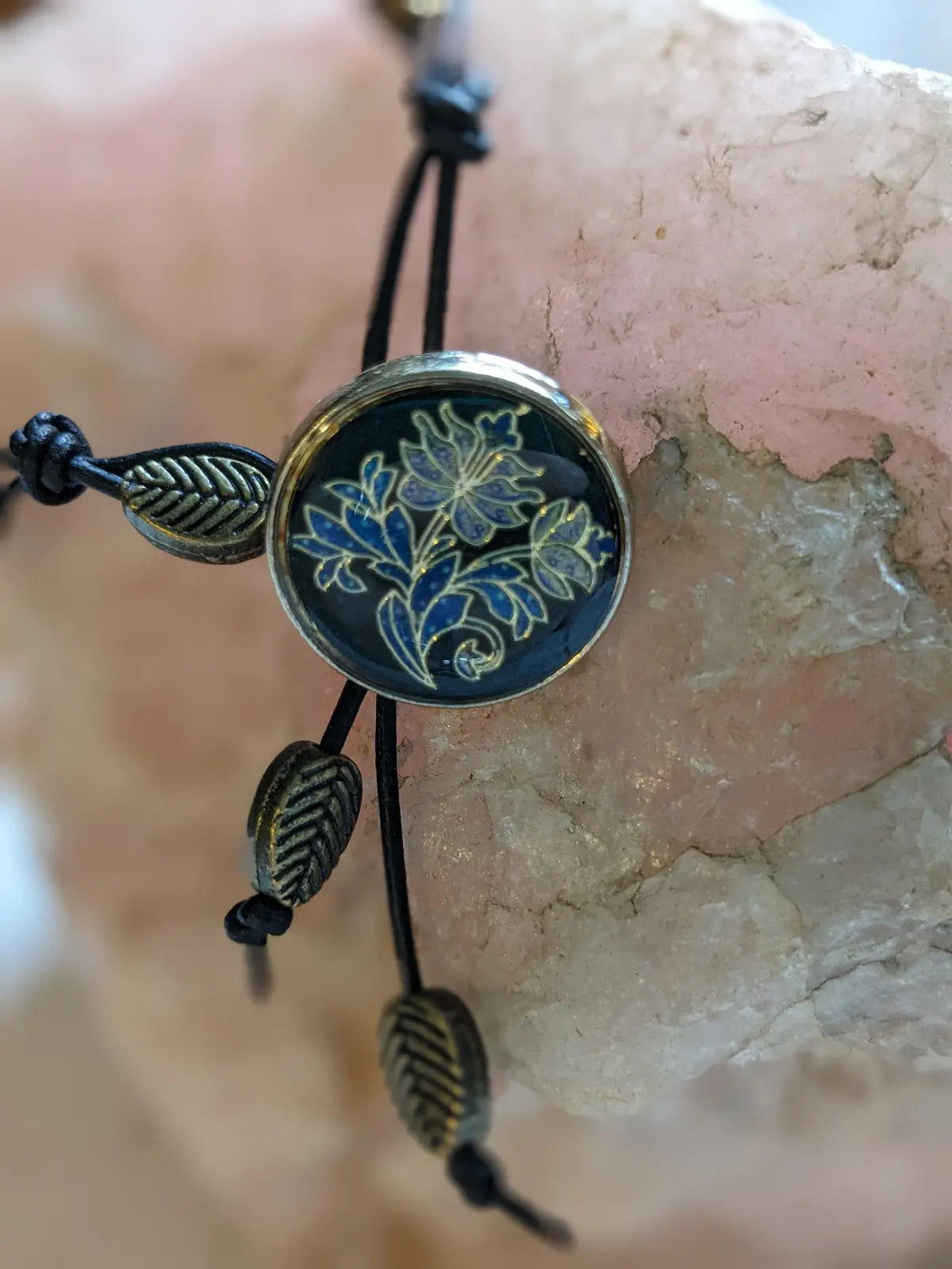 Black Knotted Bracelet with Black Flower Button