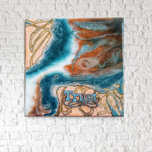 Trust Mixed Media Teal Resin Art