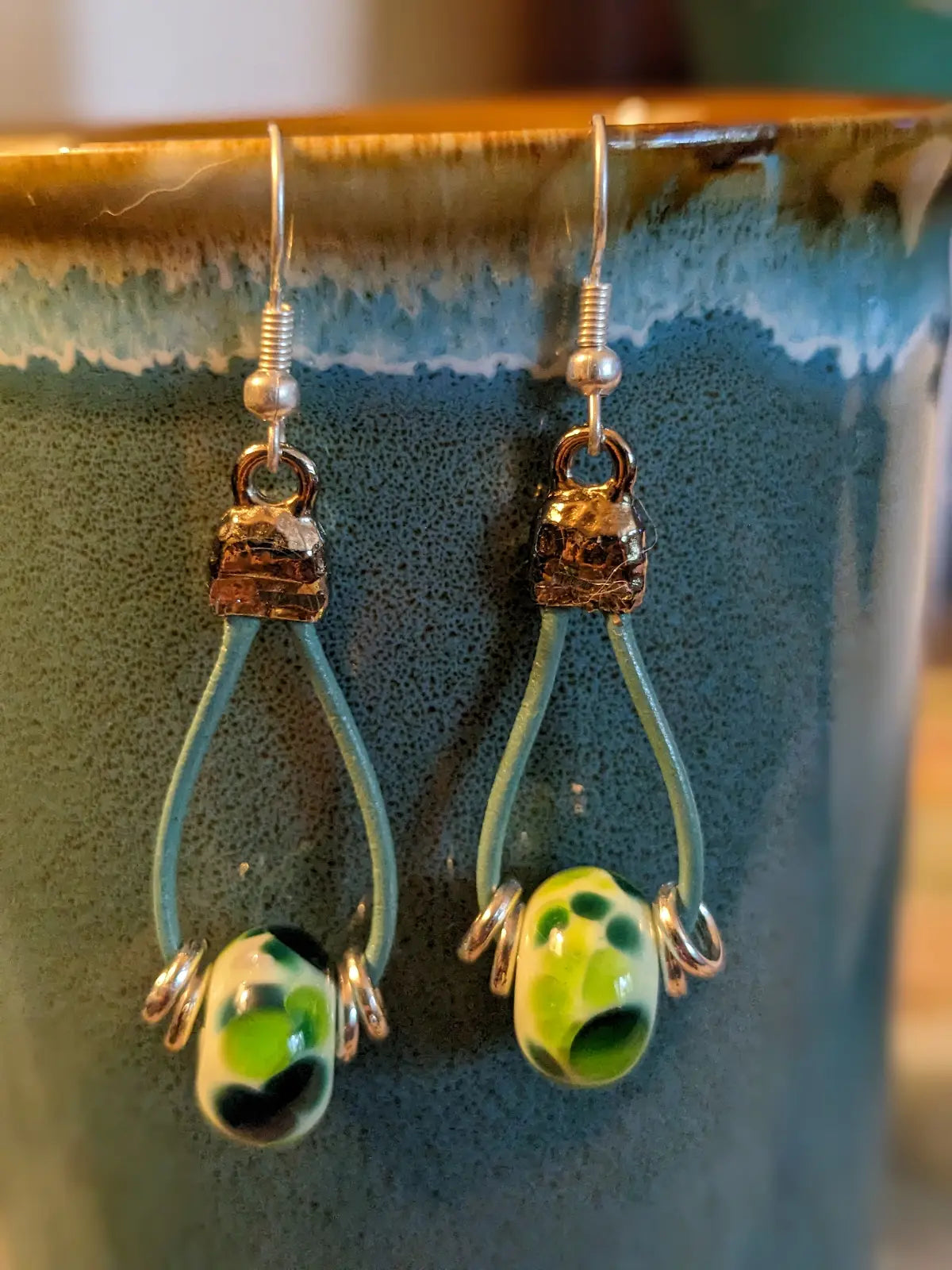 Green Spotted Lamp Work Earrings