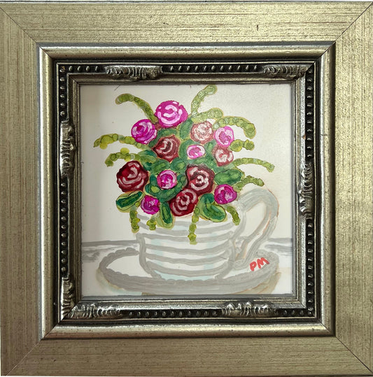 Centerpiece In A Teacup Original Alcohol Ink Floral Painting