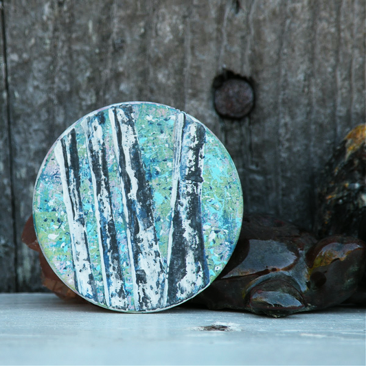 "Spring Green" Original Mini Art on Upcycled Poker Chip