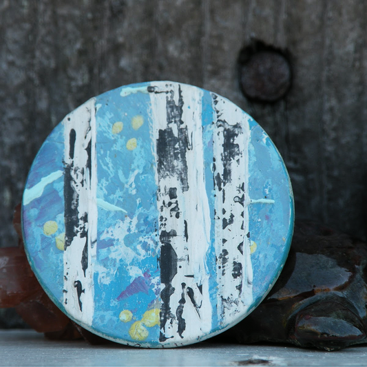 "Strikes of Blue" Original Mini Art on Upcycled Poker Chip