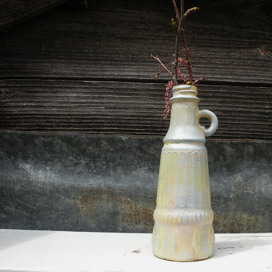 Yellow and Blue Upcycled Bottle Vase