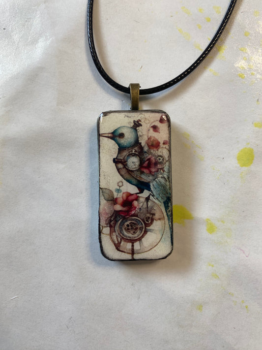 Domino Pendant with Blue Bird Design 6