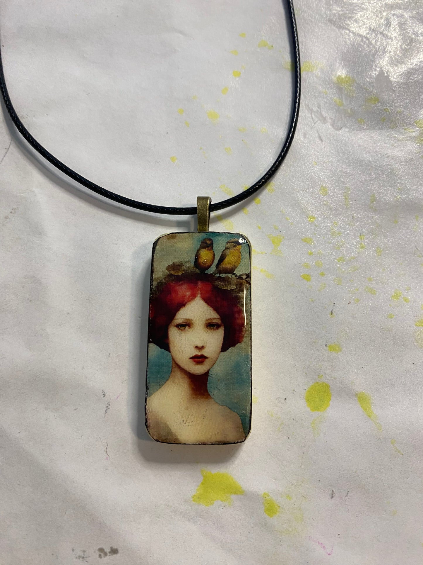 Domino Pendant Woman With Bird Nest in Her Hair