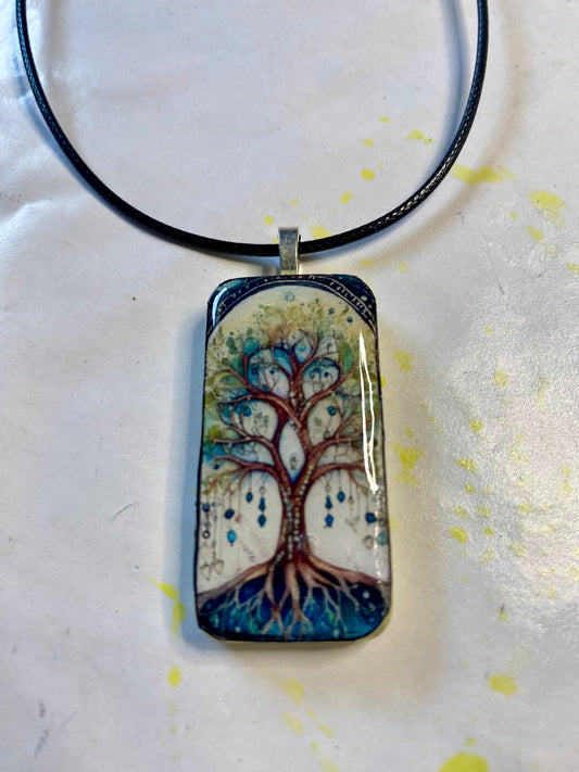 Domino Pendant with Tree of Life Design 4