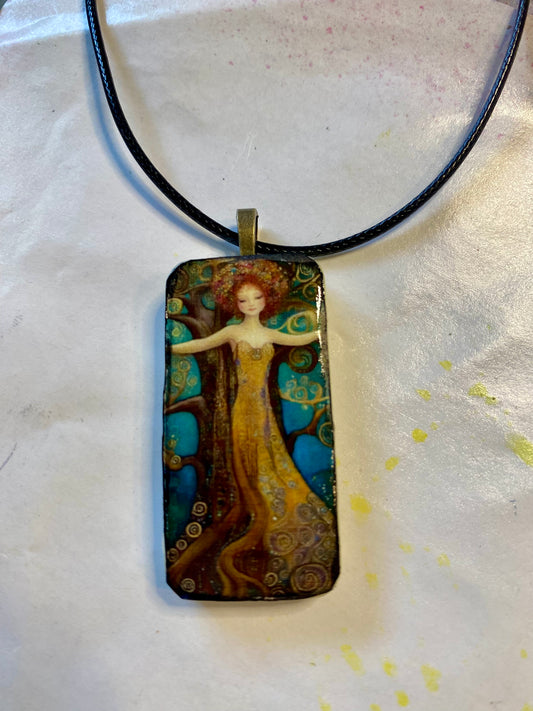 Domino Pendant with Tree of Life Klimt Design 2