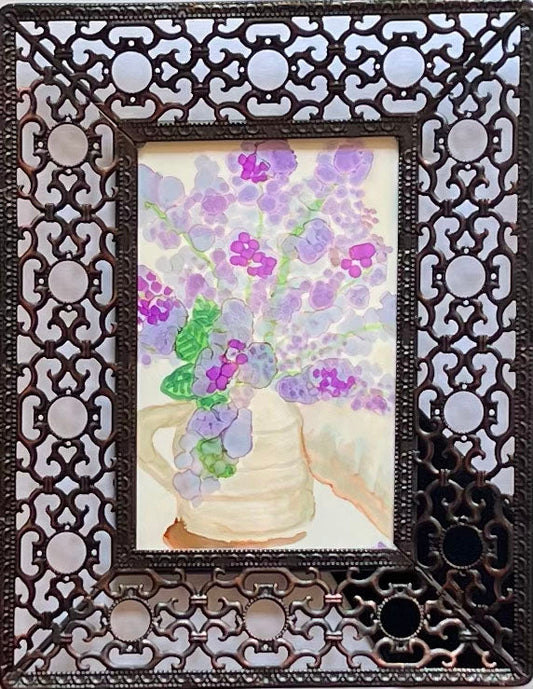 Lilacs In Pearl Pitcher Original Alcohol Ink Floral Painting