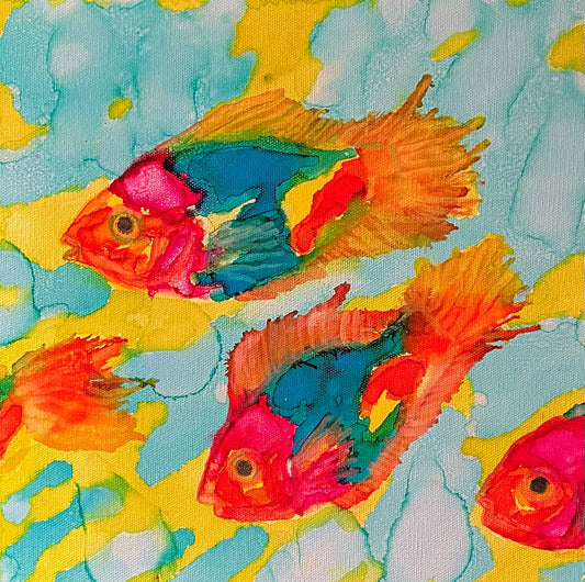 School Of Colorful Fish Original Alcohol Ink Animal Painting