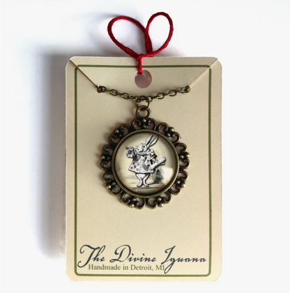 Alice in Wonderland White Rabbit Ornate Pendant Necklace