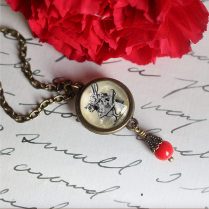 Alice in Wonderland White Rabbit Victorian Pendant Necklace