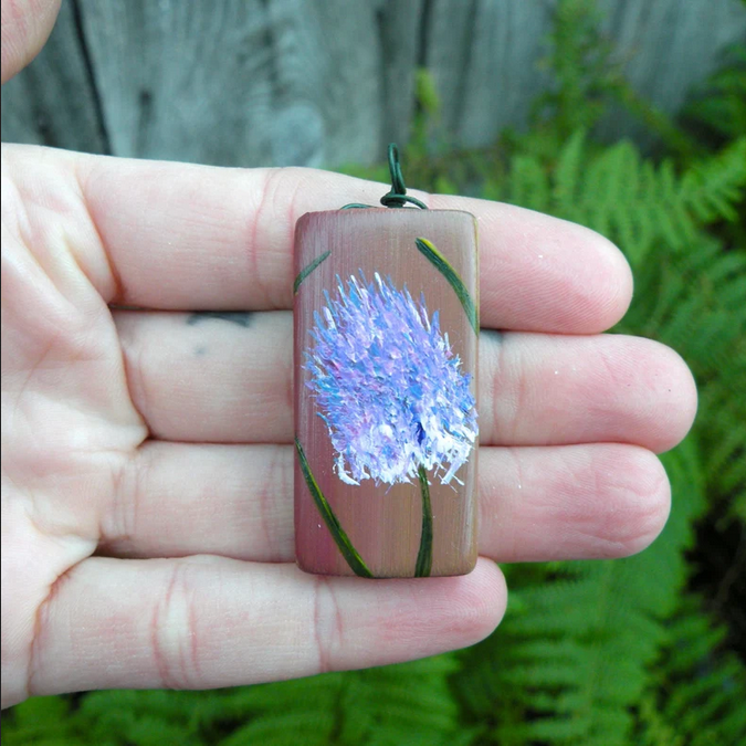 Hand Painted Clover on Red-Purple Pendant