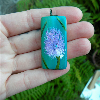 Hand Painted Clover on Teal Pendant