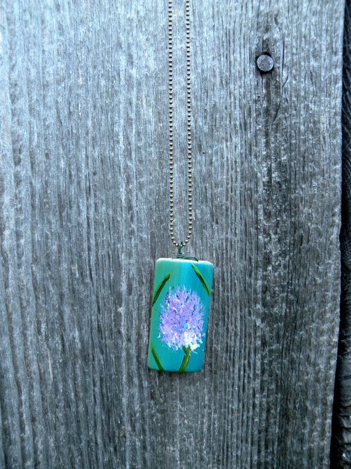 Hand Painted Clover on Teal Pendant