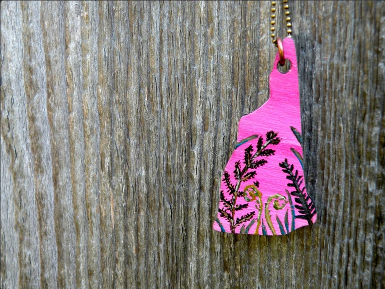 Among the Ferns Hand Painted New Hampshire Art Pendant