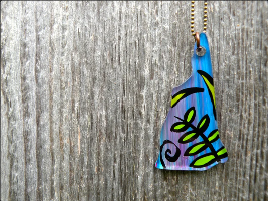 Woodland Ferns Hand Painted New Hampshire Art Pendant