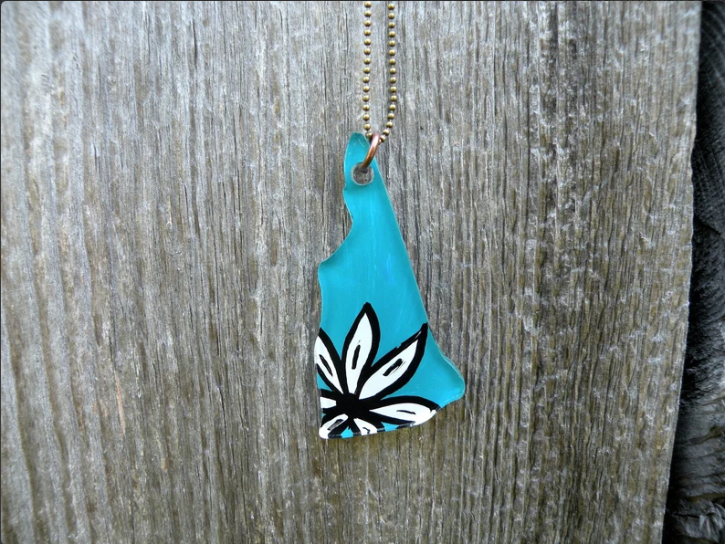 White Flower Hand Painted New Hampshire Art Pendant