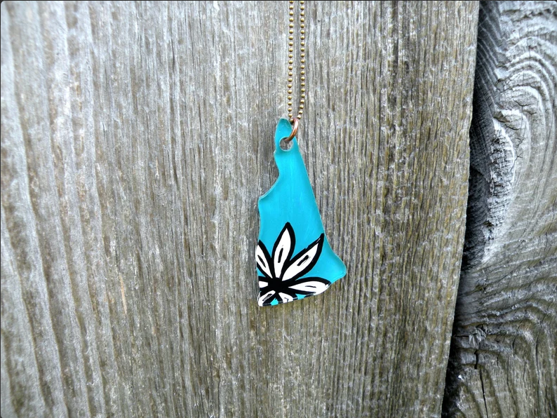 White Flower Hand Painted New Hampshire Art Pendant