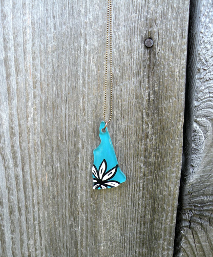 White Flower Hand Painted New Hampshire Art Pendant