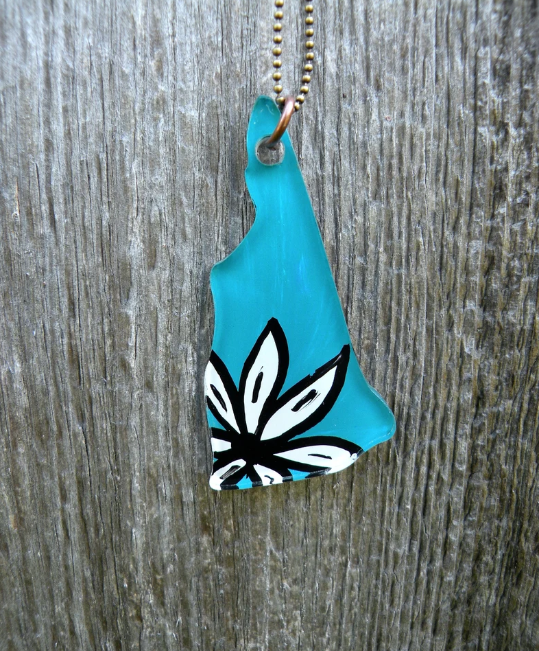 White Flower Hand Painted New Hampshire Art Pendant