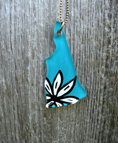 White Flower Hand Painted New Hampshire Art Pendant