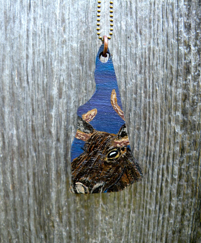 Mama Moose Hand Painted New Hampshire Art Pendant