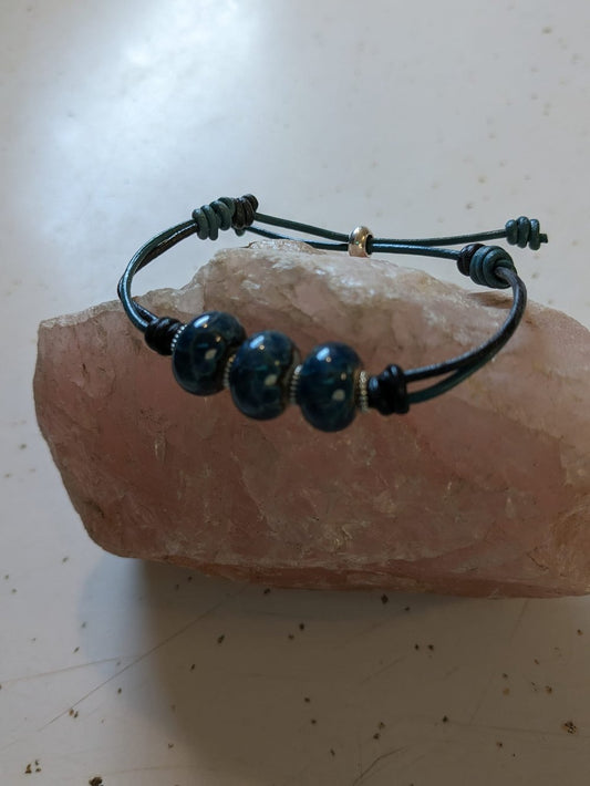 Black and Navy Lampwork Beaded Bracelet