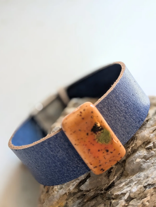 Blue Leather with Ceramic Slider Bracelet