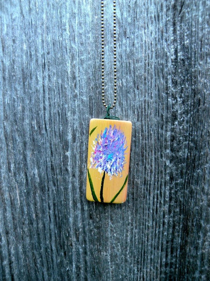 Hand painted Clover on Yellow Pendant