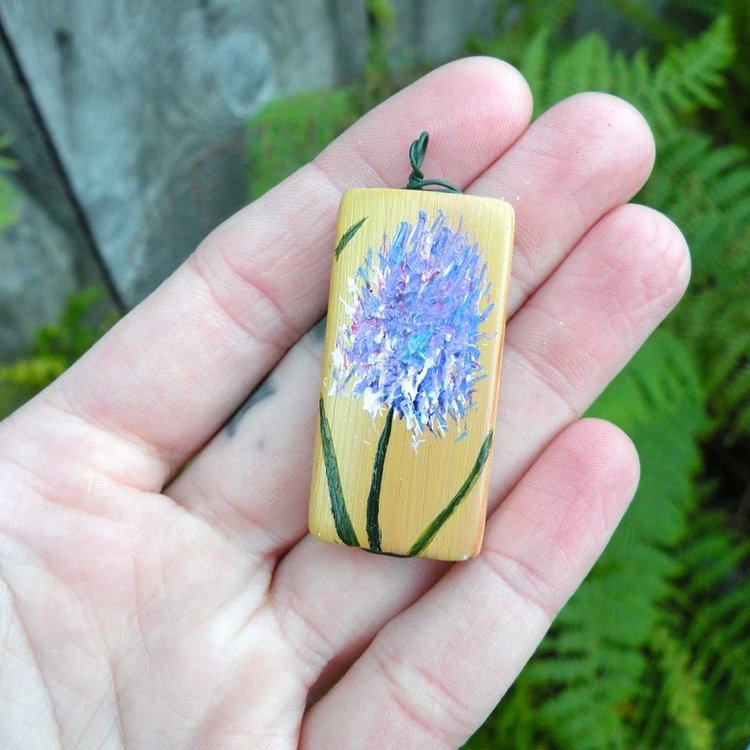 Hand painted Clover on Yellow Pendant