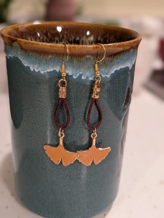 Golden Ginseng Leaf Earrings