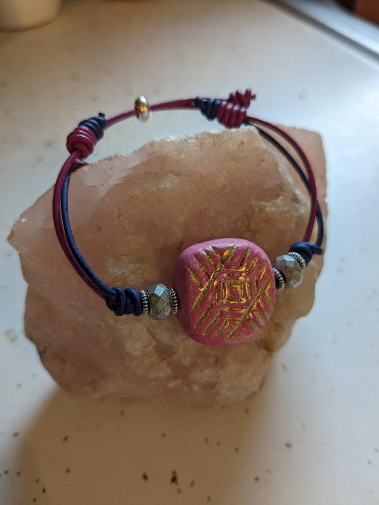 Blue and Pink Leather Bracelet