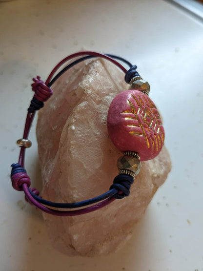 Blue and Pink Leather Bracelet