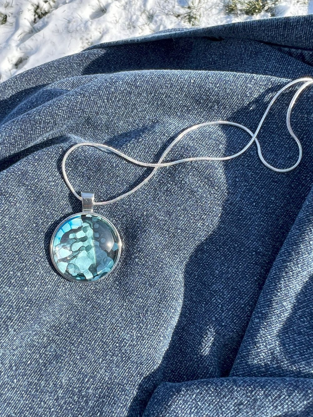 Round Cabochon Silver Dome Necklace