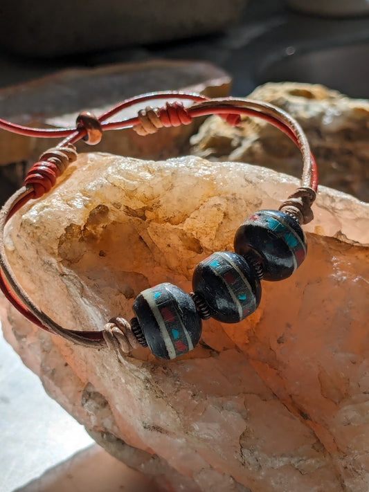 "Global" Knotted Leather Bracelet