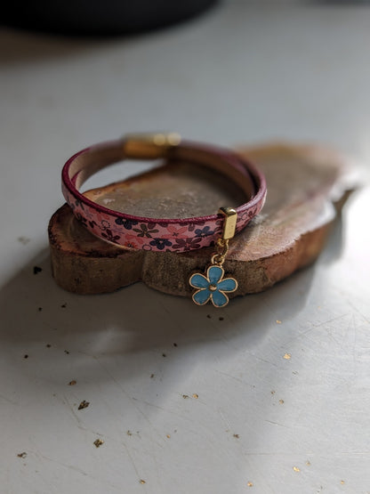 Flower Power Wrap Around Leather Bracelet