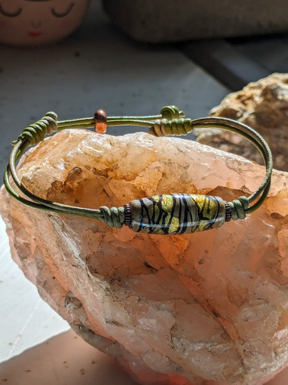 Green Goddess Lampwork and Leather Bracelet