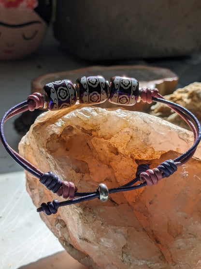 "Purple Fantasy" Knotted Leather Bracelet